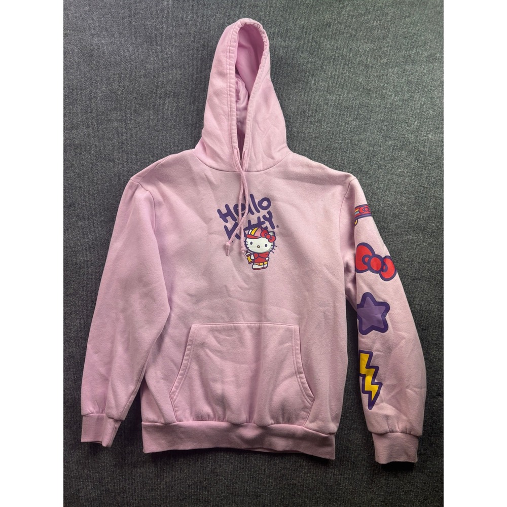 Hello Kitty Hoodie Womens Medium Pink Skateboard Graphic Pullover Sweatshirt